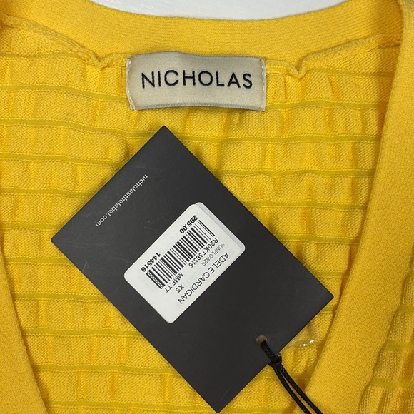 NWT Nicholas Adele Textured Knit V-Neck Cardigan Sweater Preppy Yellow XS - Picture 7 of 9
